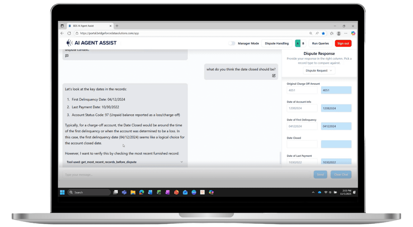 A computer screen with a Disputes Resolution AI platform on the screen.