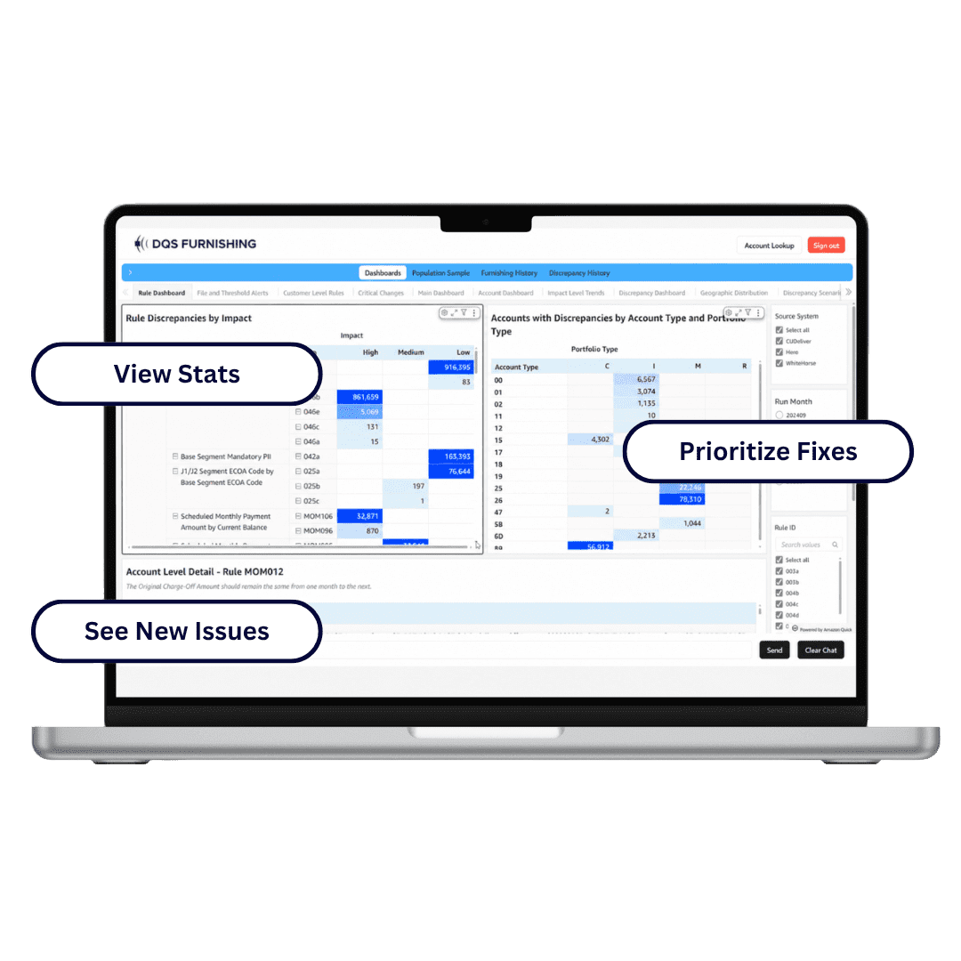 Data Quality Scanner furnishing dashboard preview for collection agencies and debt buyers